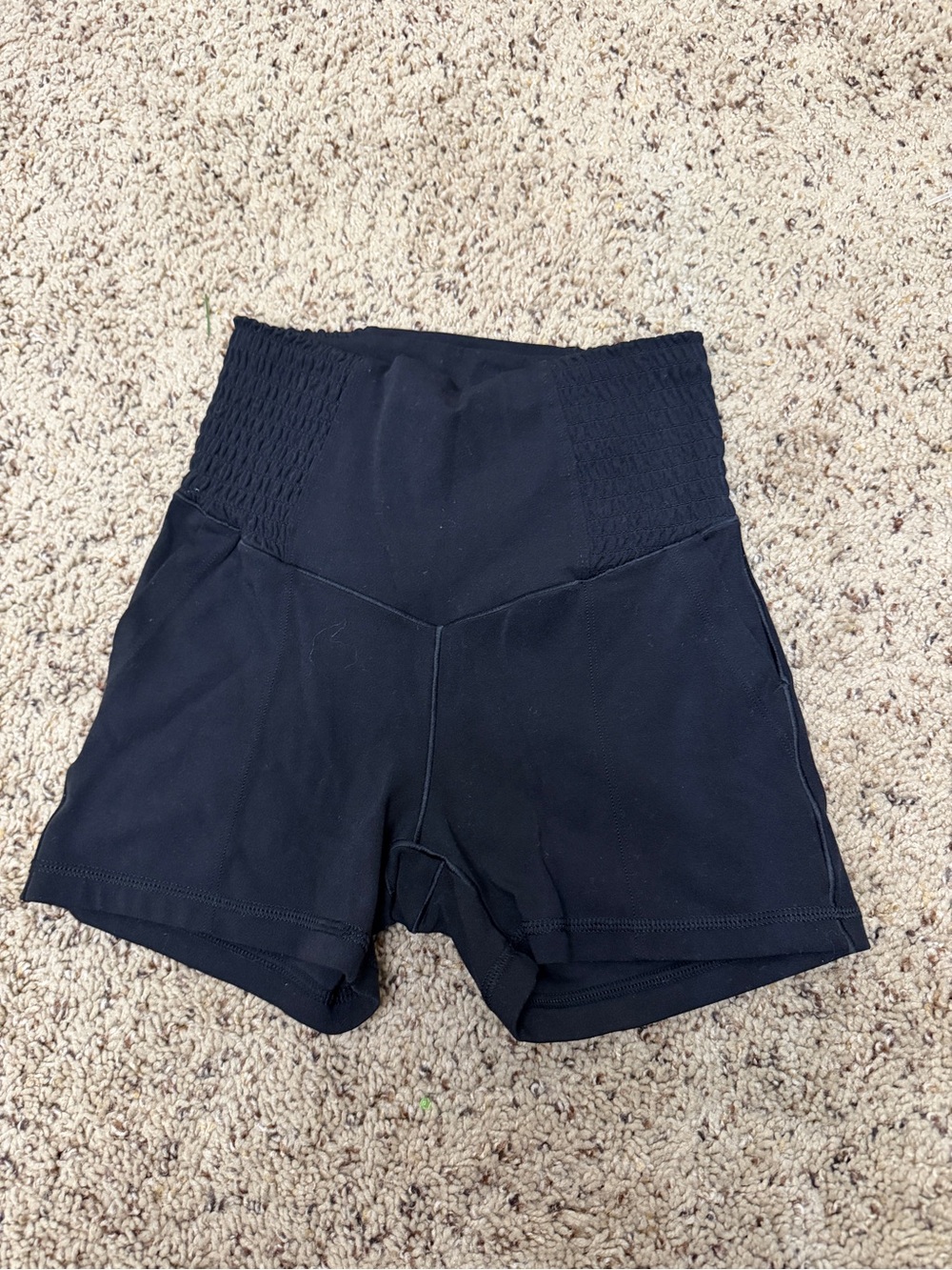 High-Rise Black Bike Shorts with Smocked Waistband